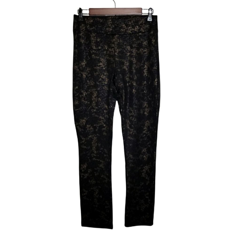 Carmen Marc Valvo Black Gold Pattern Workout Yoga Sports Leggings Size 6